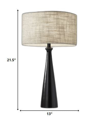 22" Black Metal Geo Triangle Table Lamp With Beige Drum Shade