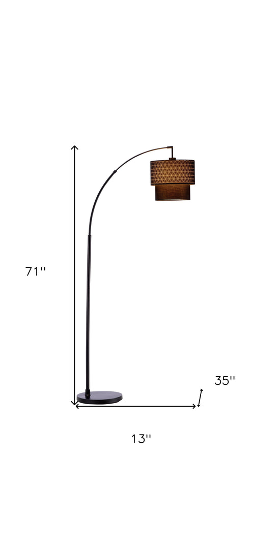 71" Black Arched Floor Lamp With Brown Drum Shade