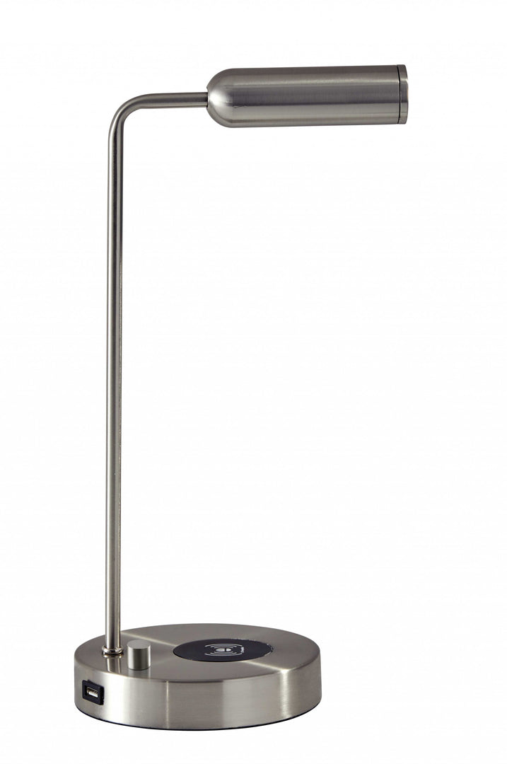 17" Brass Metal LED Desk Lamp With USB And Wireless Charging