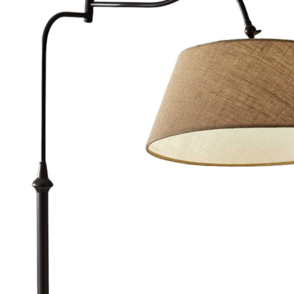 61" Bronze Arched Floor Lamp With Brown Fabric Empire Shade