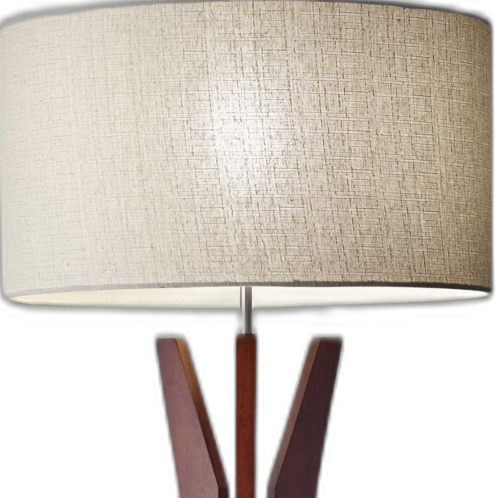 60" Solid Wood Tripod Floor Lamp With White Drum Shade