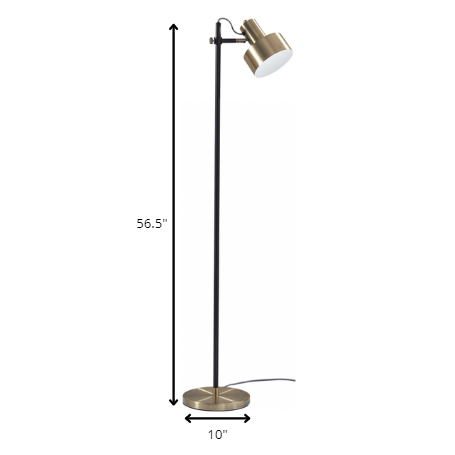 Retro Floor Lamp with Matte Black Pole and Adjustable Jumbo Antique Brass Metal Shade