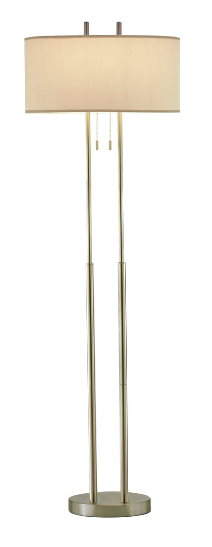 62" Brushed Task Floor Lamp With White Fabric Drum Shade