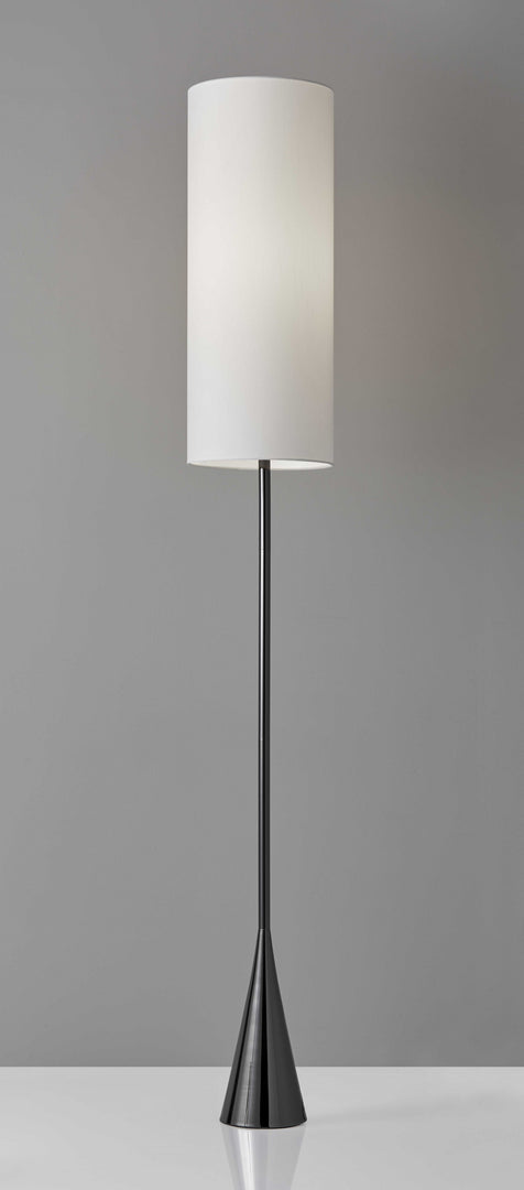 74" Black Nickel Floor Lamp With White Fabric Shade