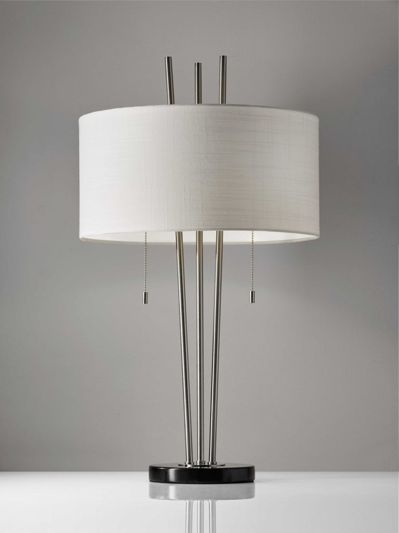 Stylish Triple Pole Brushed Steel Metal Table Lamp