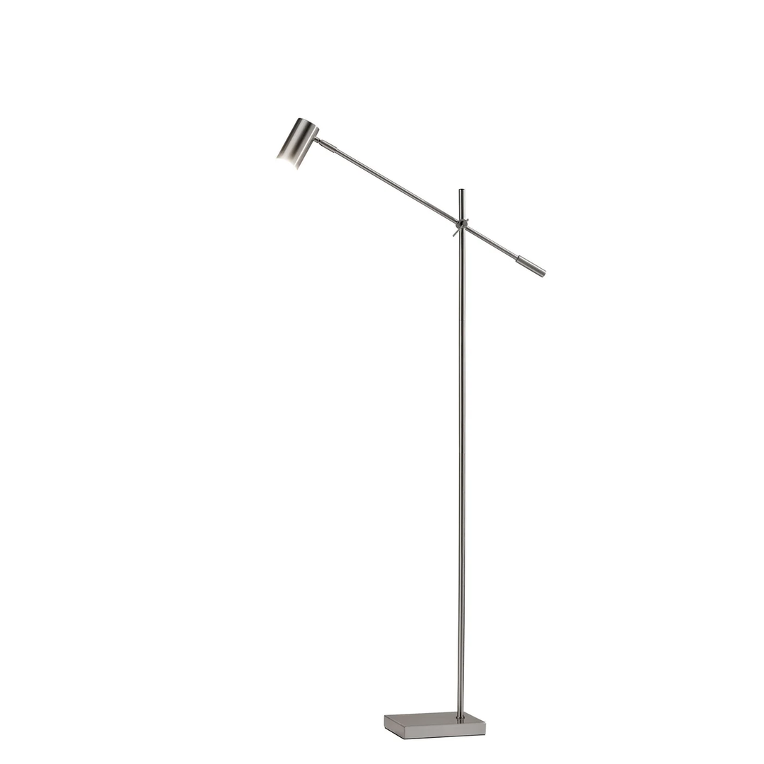 63" Black Adjustable LED Task Floor Lamp With Antiqued Brass Cylinder Shade