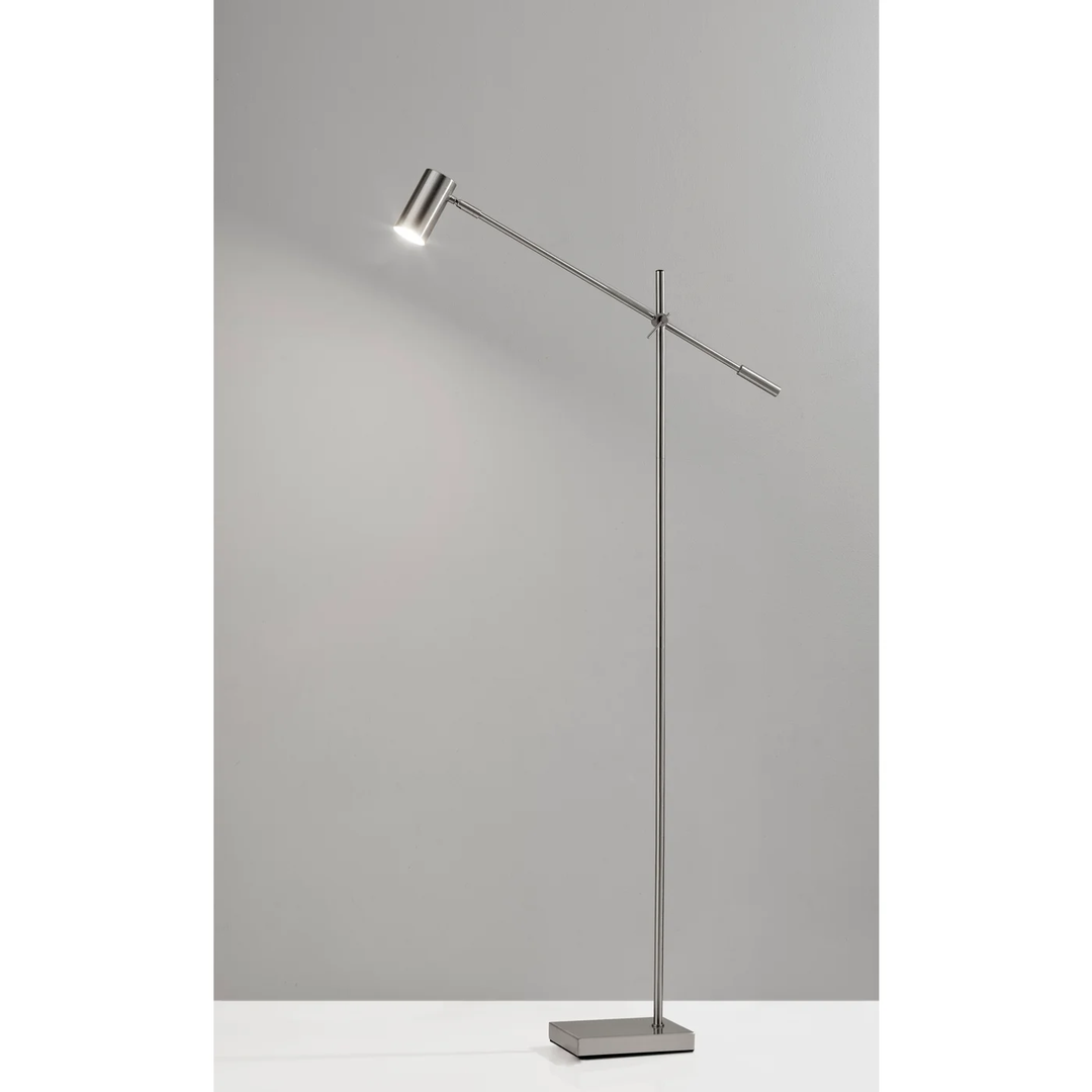 63" Black Adjustable LED Task Floor Lamp With Antiqued Brass Cylinder Shade