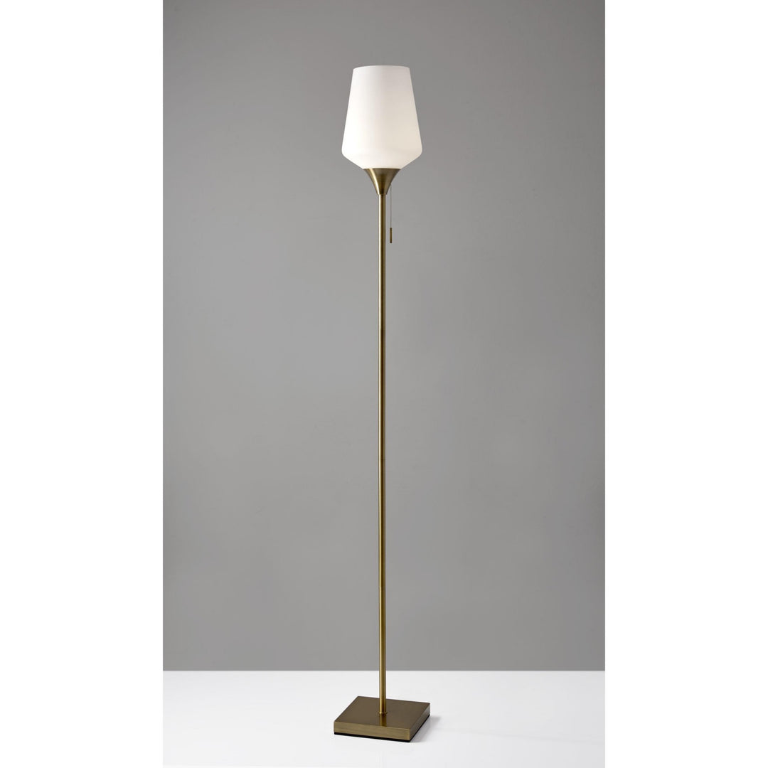 Brass Metal Floor Lamp With White Opal Wine Glass Shade