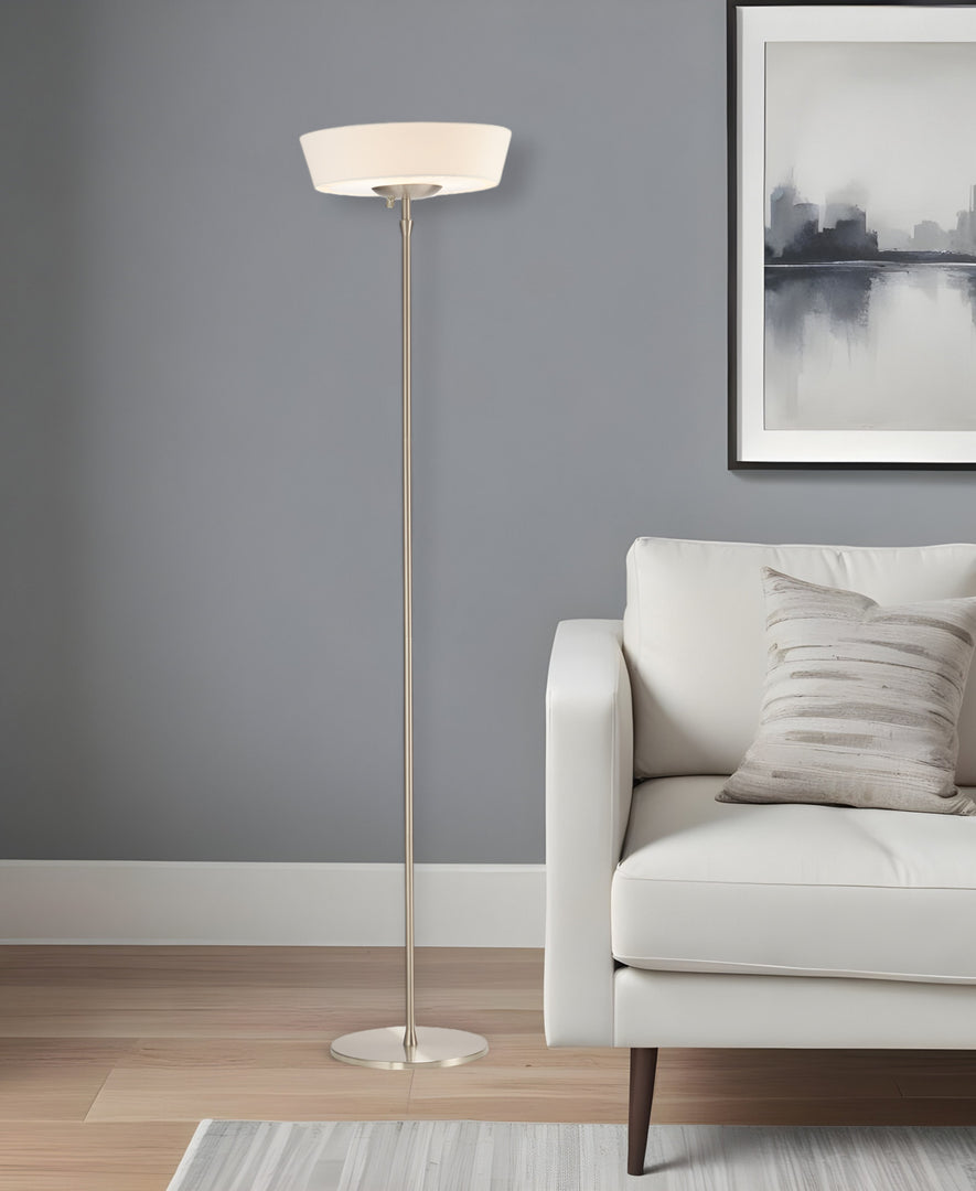 71" Brushed Led Torchiere Floor Lamp With White Empire Shade