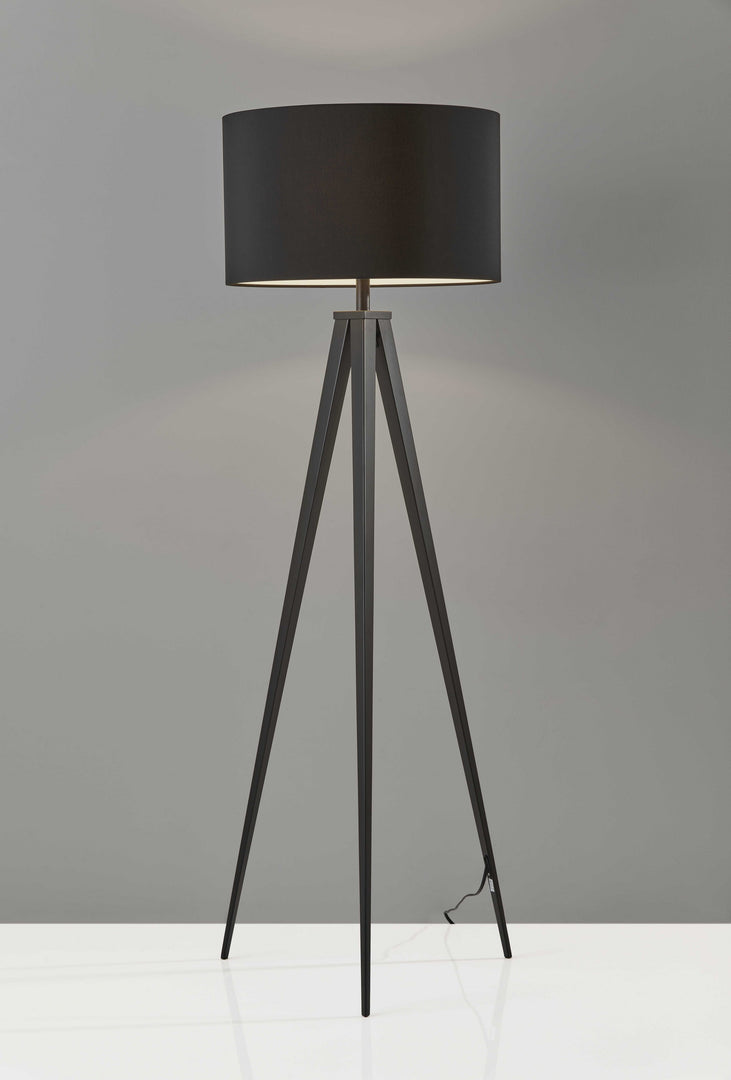 62" Black Tripod Floor Lamp With Black Drum Shade