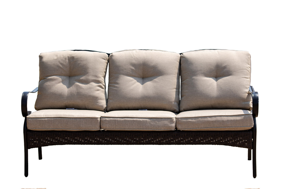 69" Beige Polyester Blend Settee with Tufted Cushions and Black Metal Legs