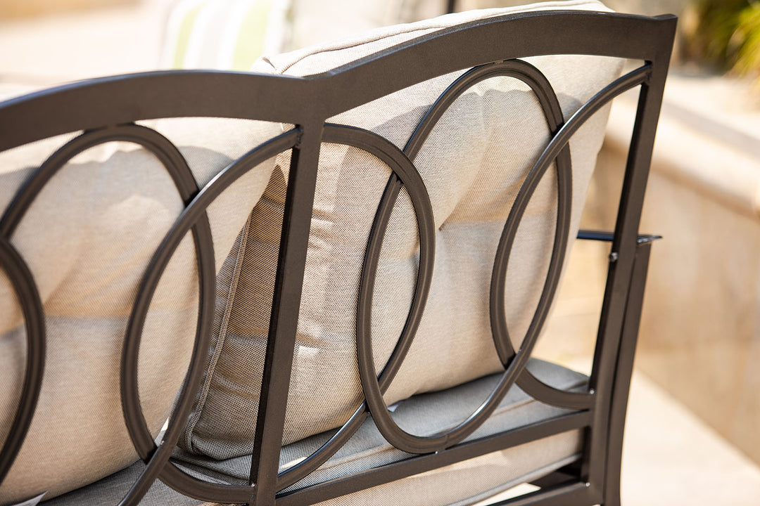 69" Beige Polyester Blend Settee with Tufted Cushions and Black Metal Legs