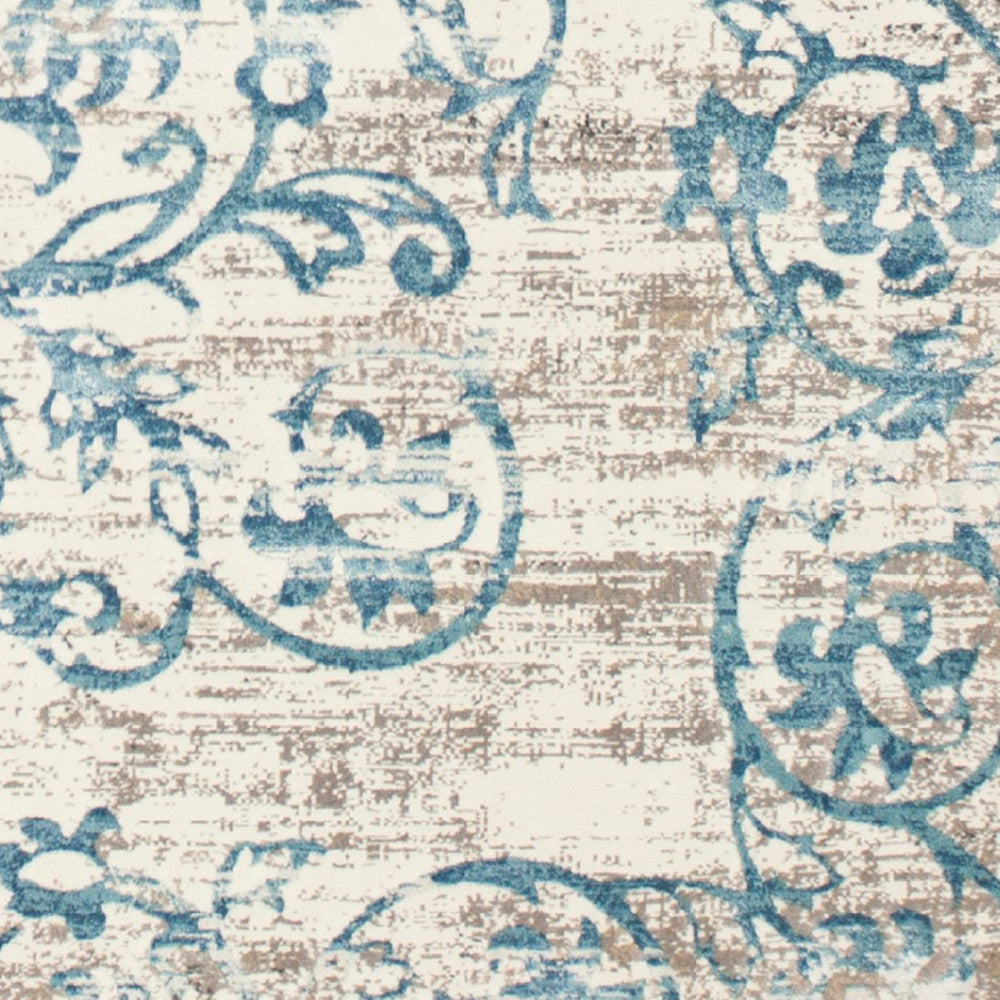 10' X 13' Ivory and Blue Floral Area Rug