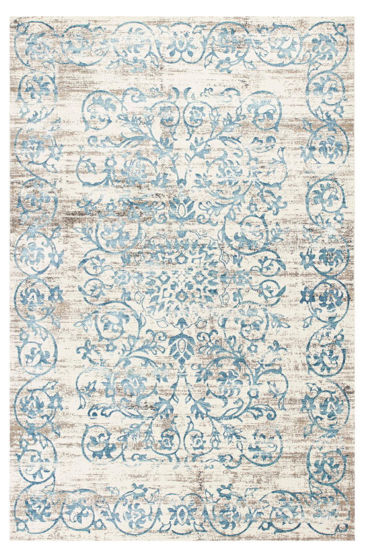 10' X 13' Ivory and Blue Floral Area Rug