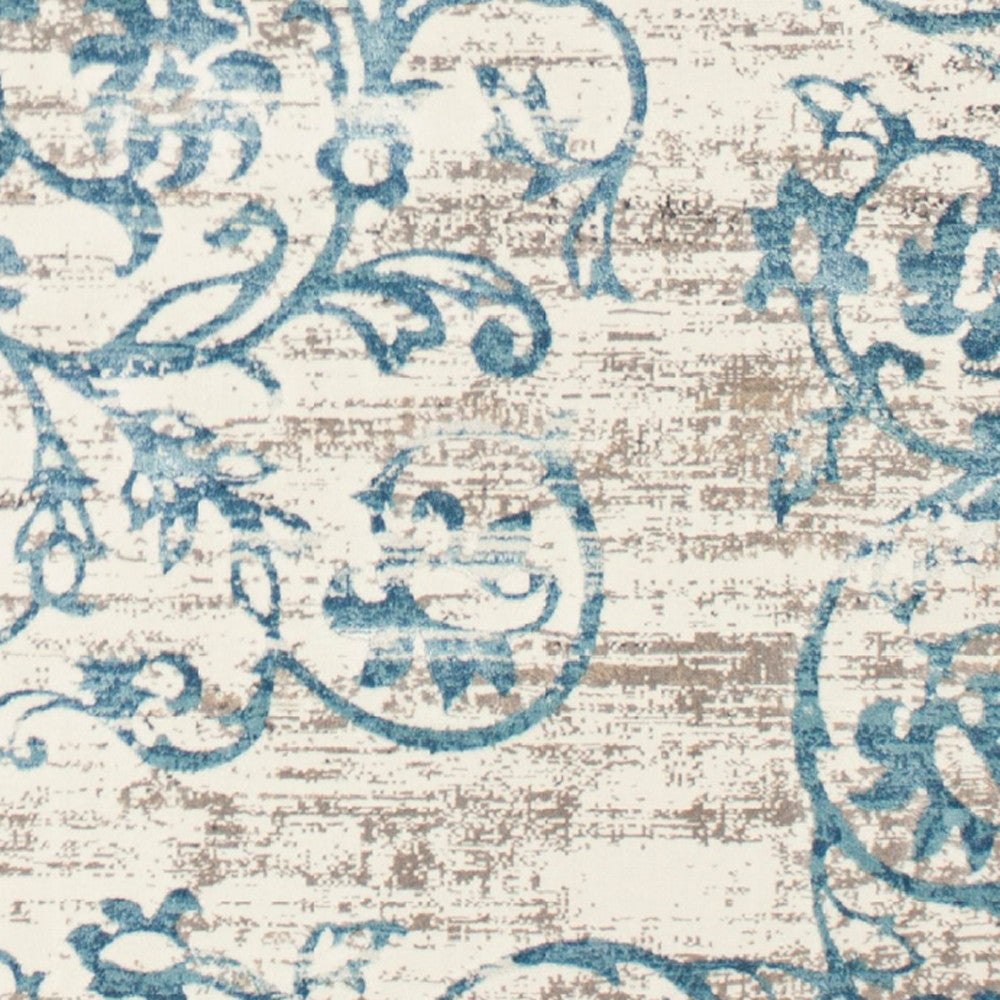 10' X 13' Ivory and Blue Floral Area Rug