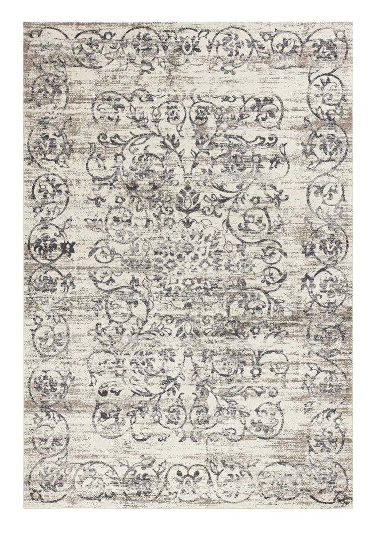 10' X 13' Gray and Ivory Floral Area Rug