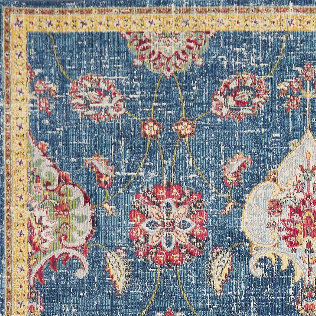 10' X 13' Blue Red and Yellow Floral Area Rug