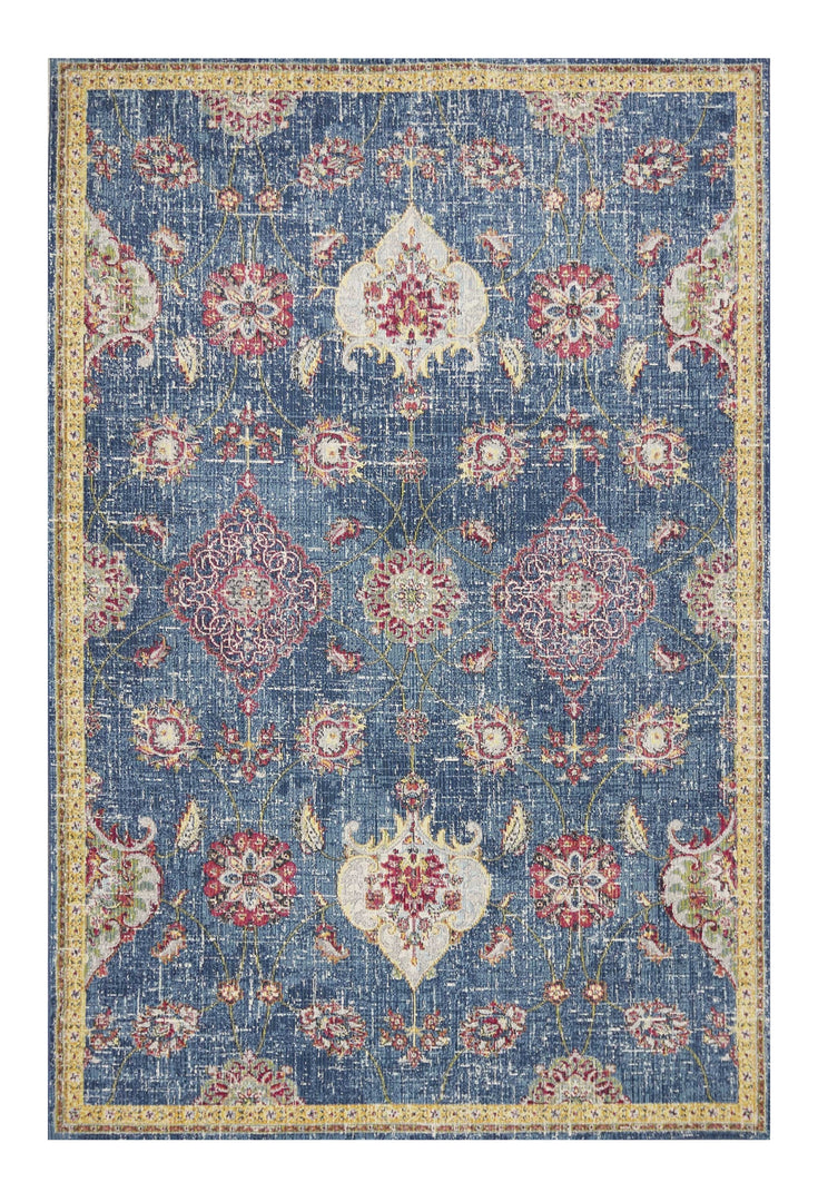 10' X 13' Blue Red and Yellow Floral Area Rug