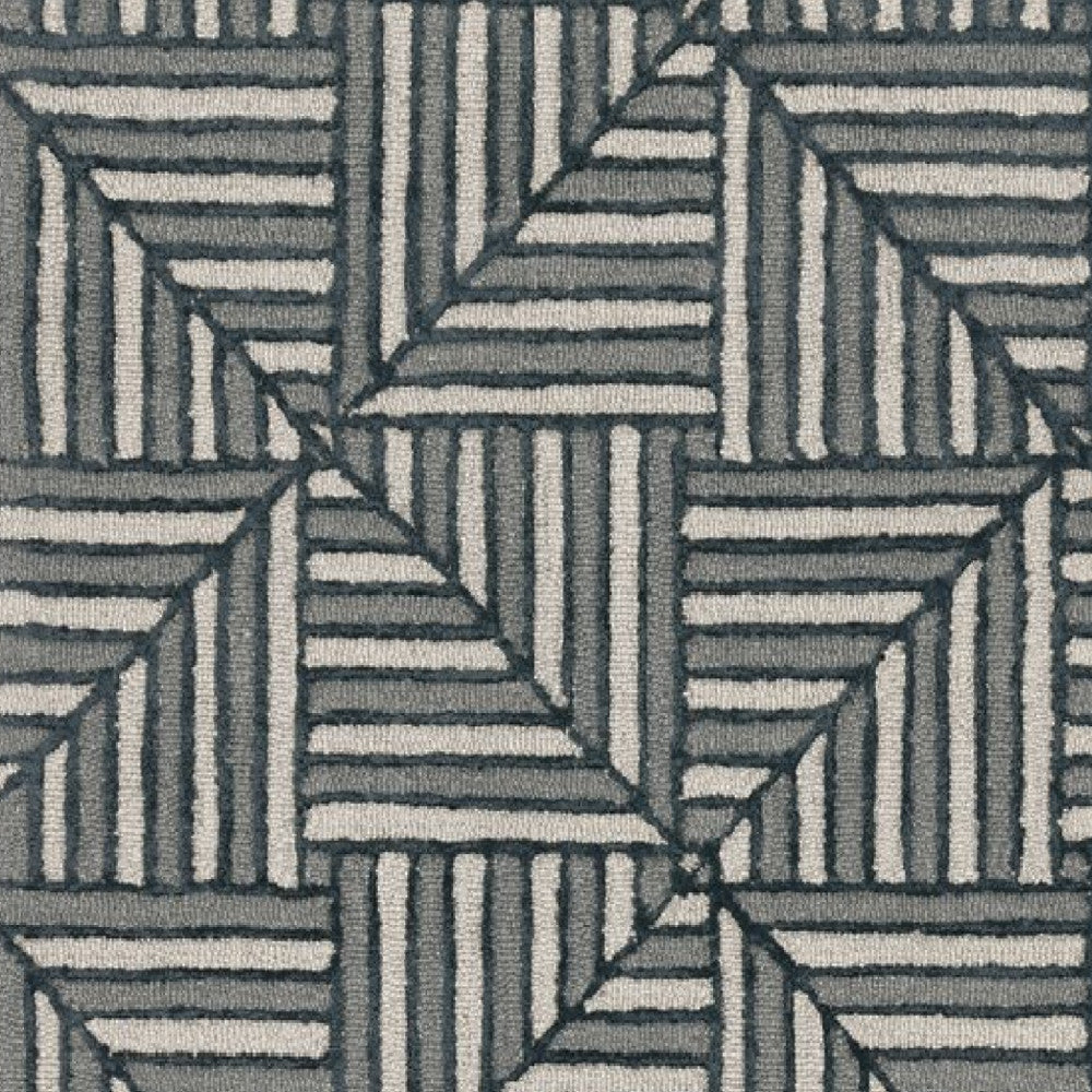 115' Beige and Charcoal Wool Geometric Hand Tufted Area Rug