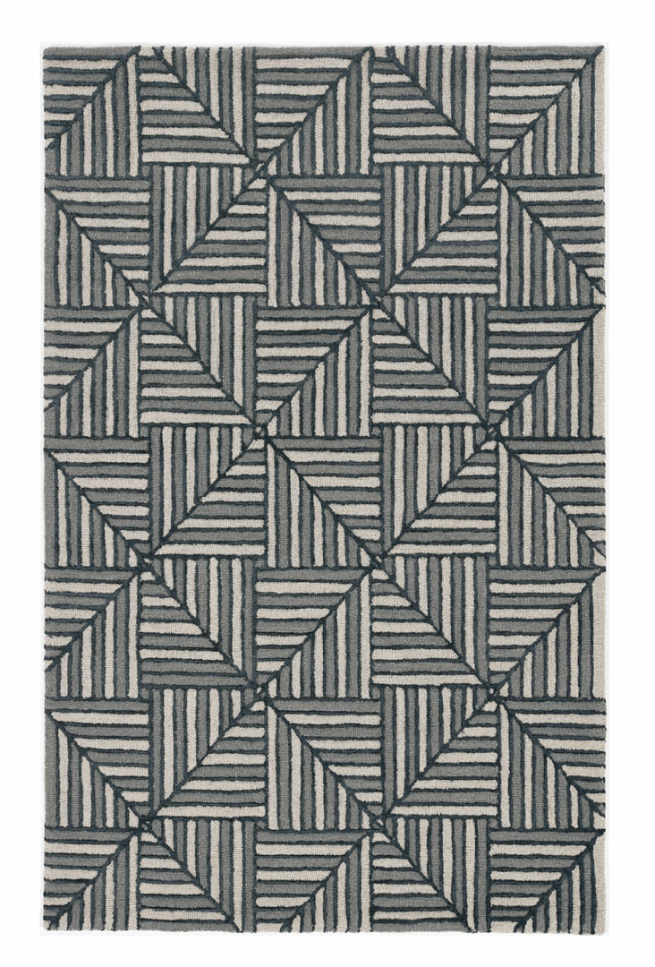 115' Beige and Charcoal Wool Geometric Hand Tufted Area Rug