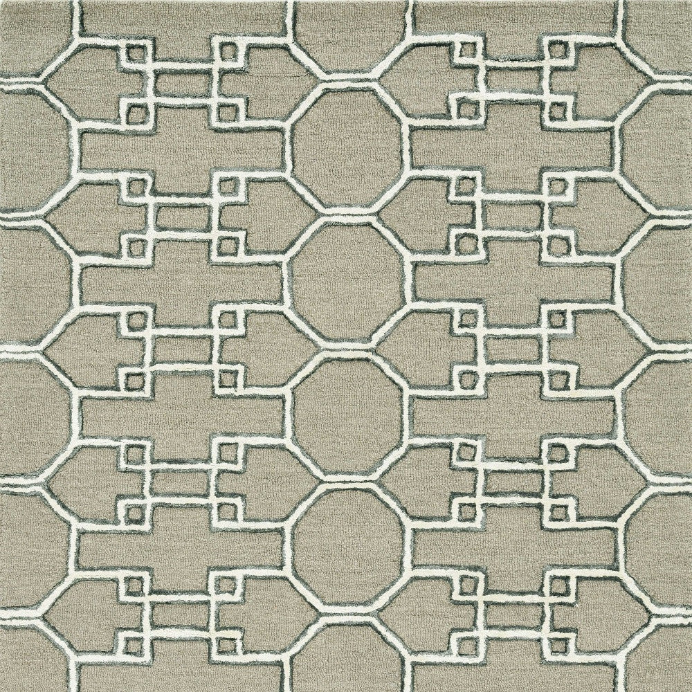 115' Brown and Ivory Wool Trellis Hand Tufted Area Rug