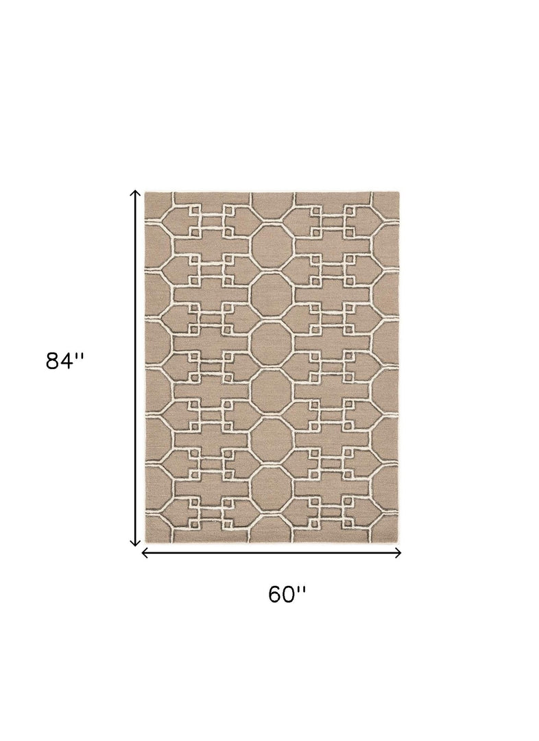 115' Brown and Ivory Wool Trellis Hand Tufted Area Rug