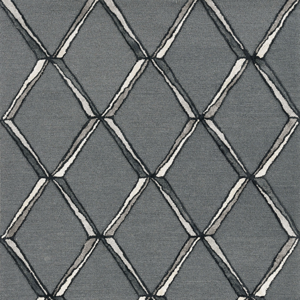 115' Gray Wool Geometric Hand Tufted Area Rug