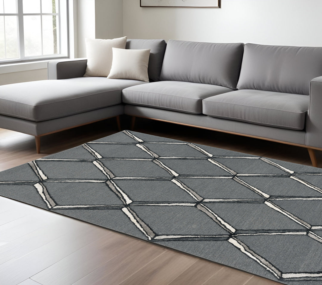 115' Gray Wool Geometric Hand Tufted Area Rug