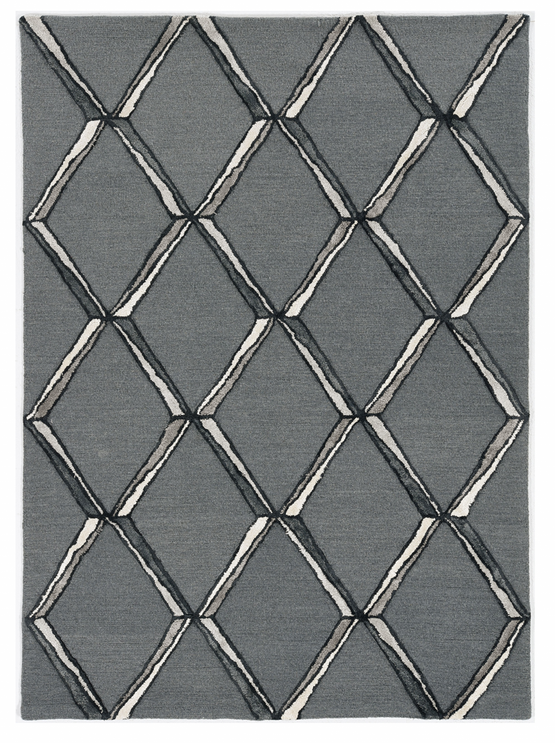 115' Gray Wool Geometric Hand Tufted Area Rug