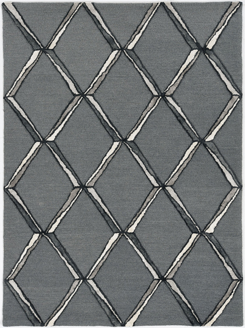 115' Gray Wool Geometric Hand Tufted Area Rug