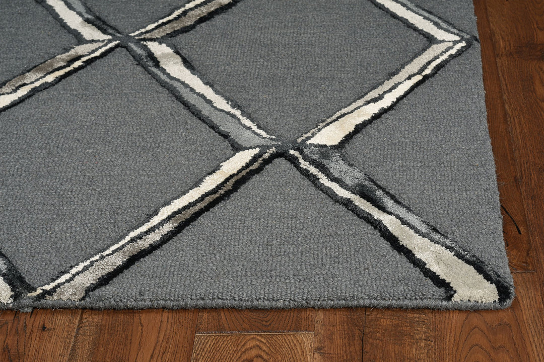 115' Gray Wool Geometric Hand Tufted Area Rug