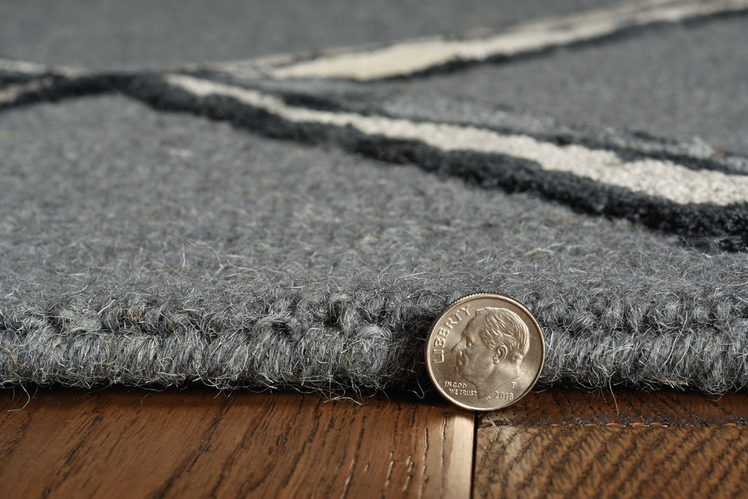 115' Gray Wool Geometric Hand Tufted Area Rug