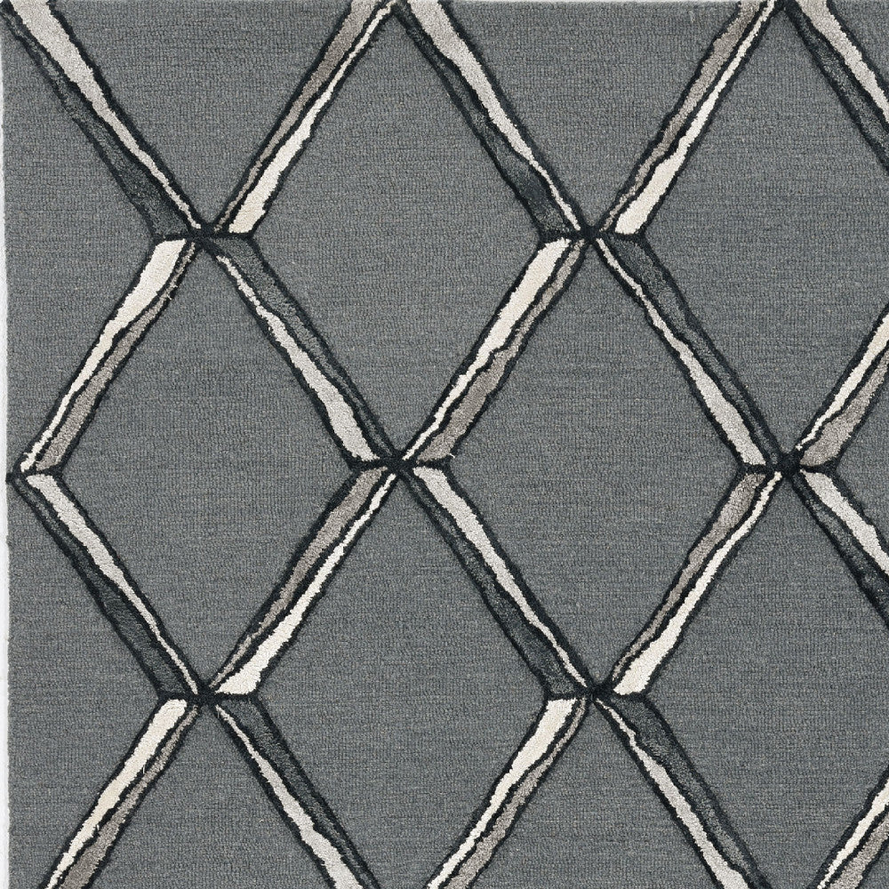 115' Gray Wool Geometric Hand Tufted Area Rug