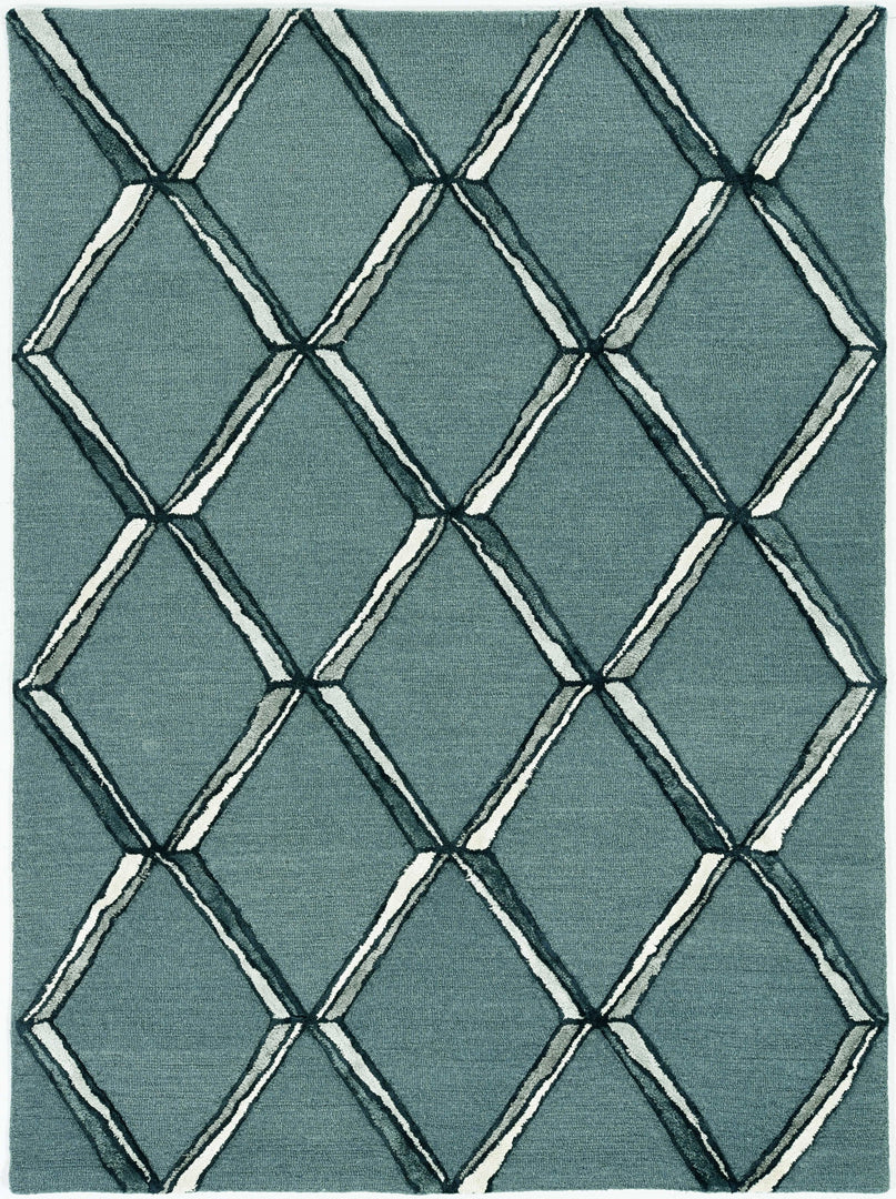 115' Gray Wool Geometric Hand Tufted Area Rug