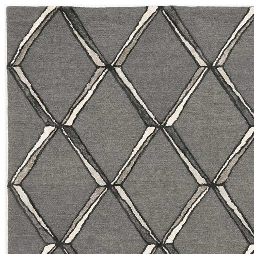 115' Gray Wool Geometric Hand Tufted Area Rug