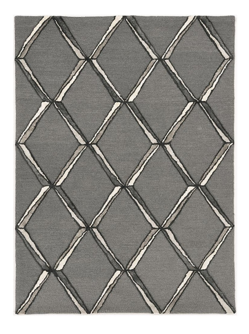 115' Gray Wool Geometric Hand Tufted Area Rug