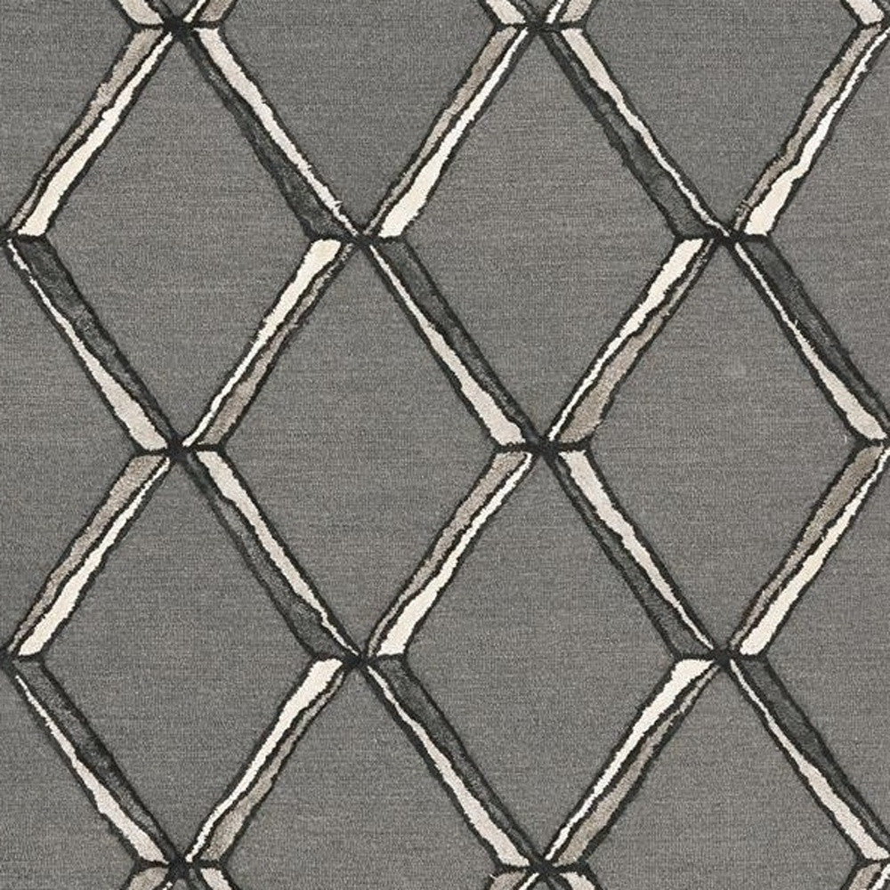 115' Gray Wool Geometric Hand Tufted Area Rug