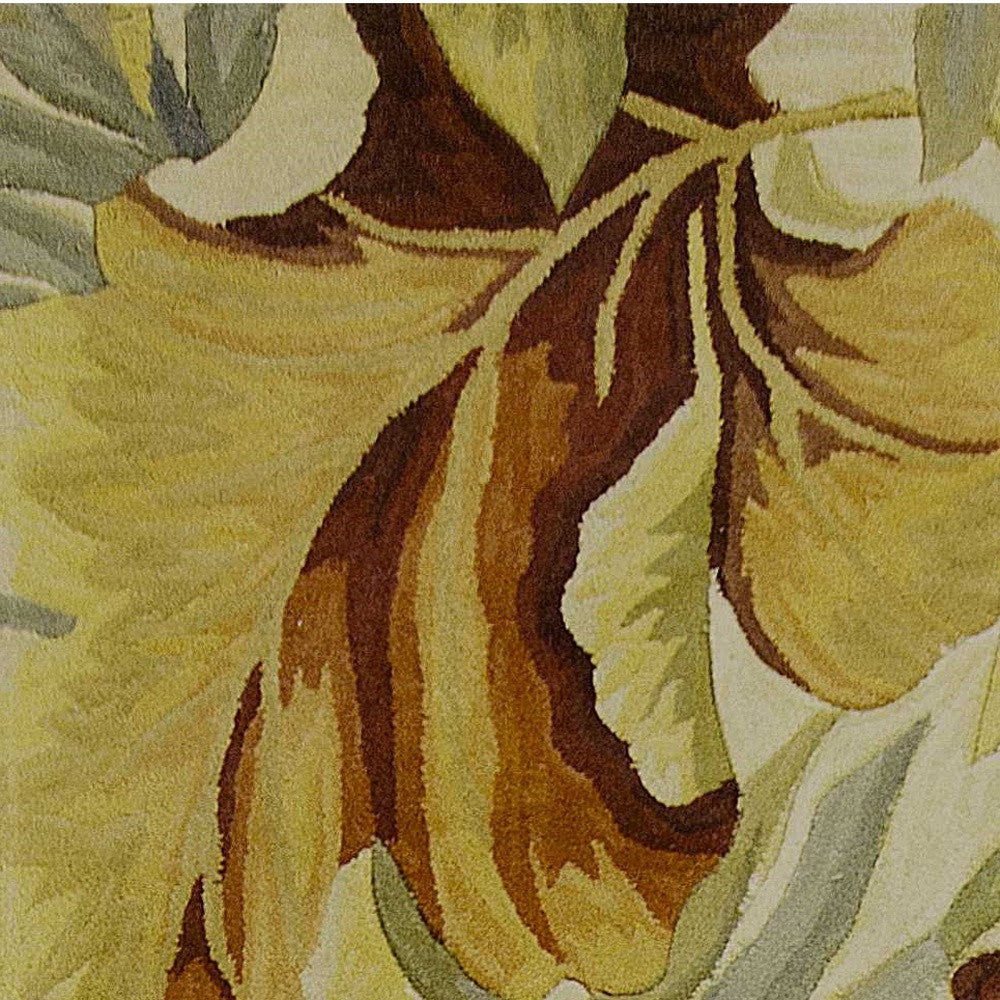 2' X 10' Ivory Tropical Leaves Wool Indoor Runner Rug