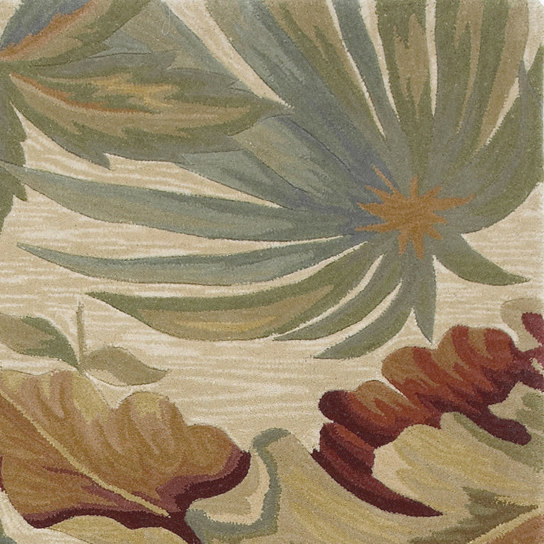 2' X 10' Ivory Tropical Leaves Wool Indoor Runner Rug