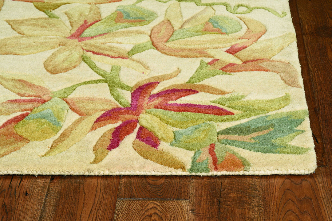 2' X 10' Ivory Tropical Leaves Wool Indoor Runner Rug