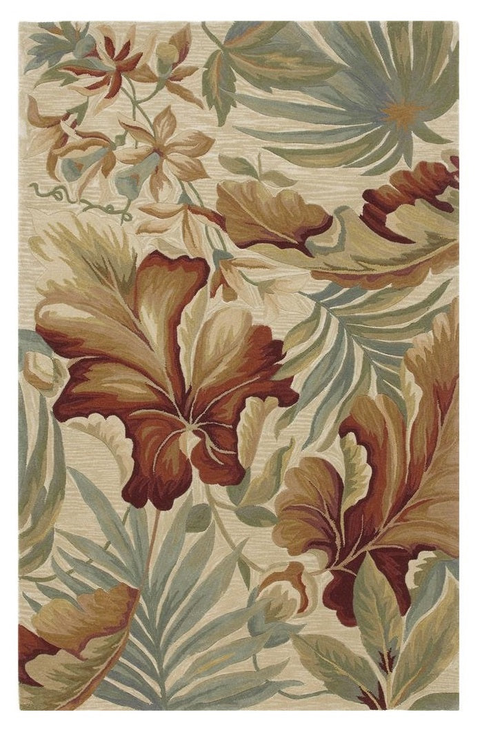 2' X 10' Ivory Tropical Leaves Wool Indoor Runner Rug