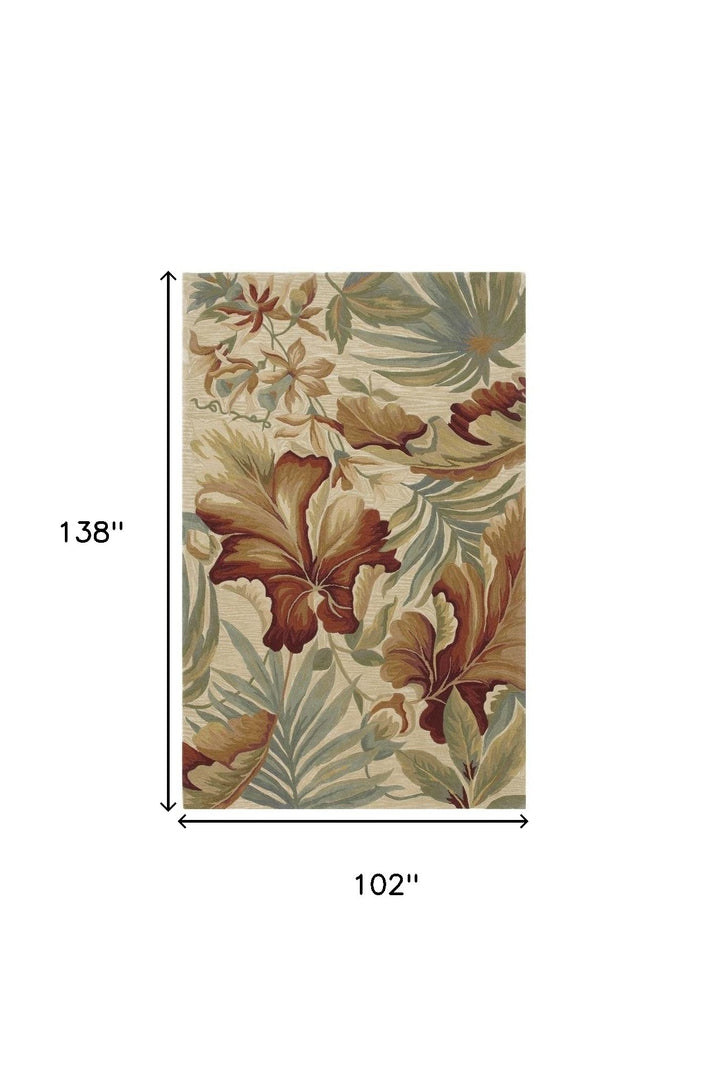 2' X 10' Ivory Tropical Leaves Wool Indoor Runner Rug