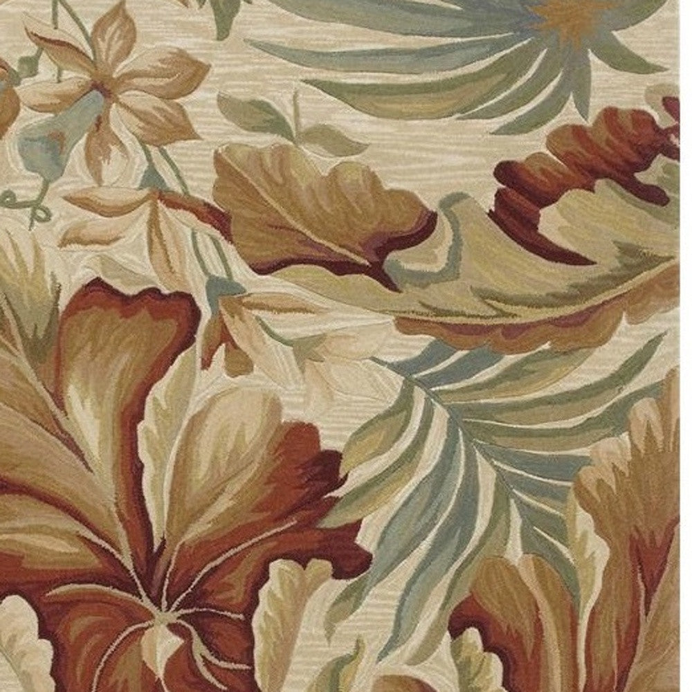 2' X 10' Ivory Tropical Leaves Wool Indoor Runner Rug