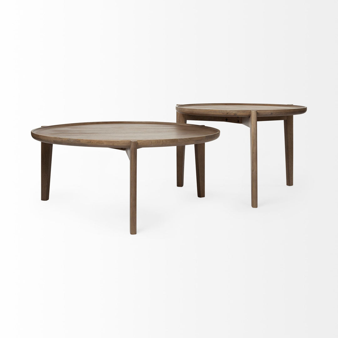 Set of Two 40" Brown Solid Wood Round Nested Coffee Tables