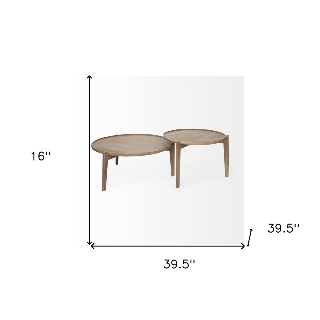 Set of Two 40" Brown Solid Wood Round Nested Coffee Tables