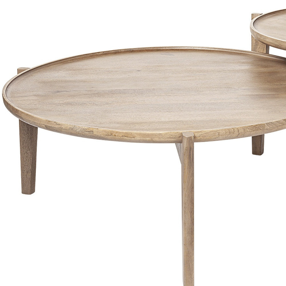 Set of Two 40" Brown Solid Wood Round Nested Coffee Tables