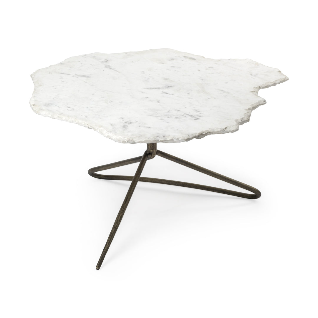 33" White And Gold Genuine Marble And Iron Free Form Coffee Table