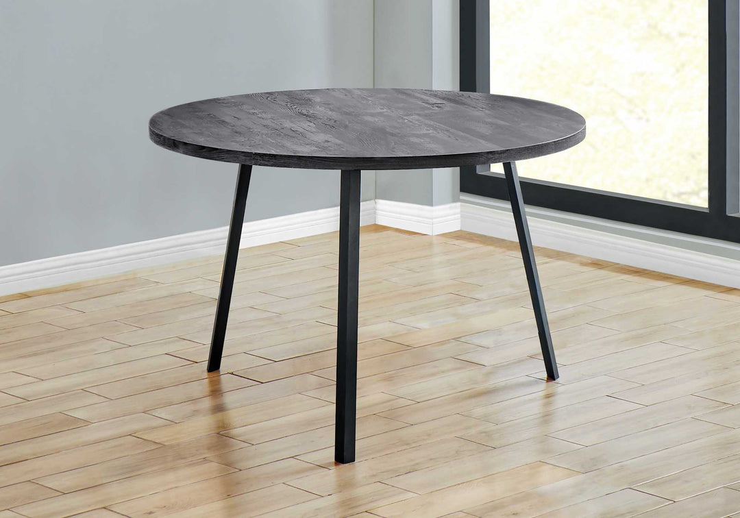 47-Inch Gray and Black Round Dining Table with Three-Leg Metal Base