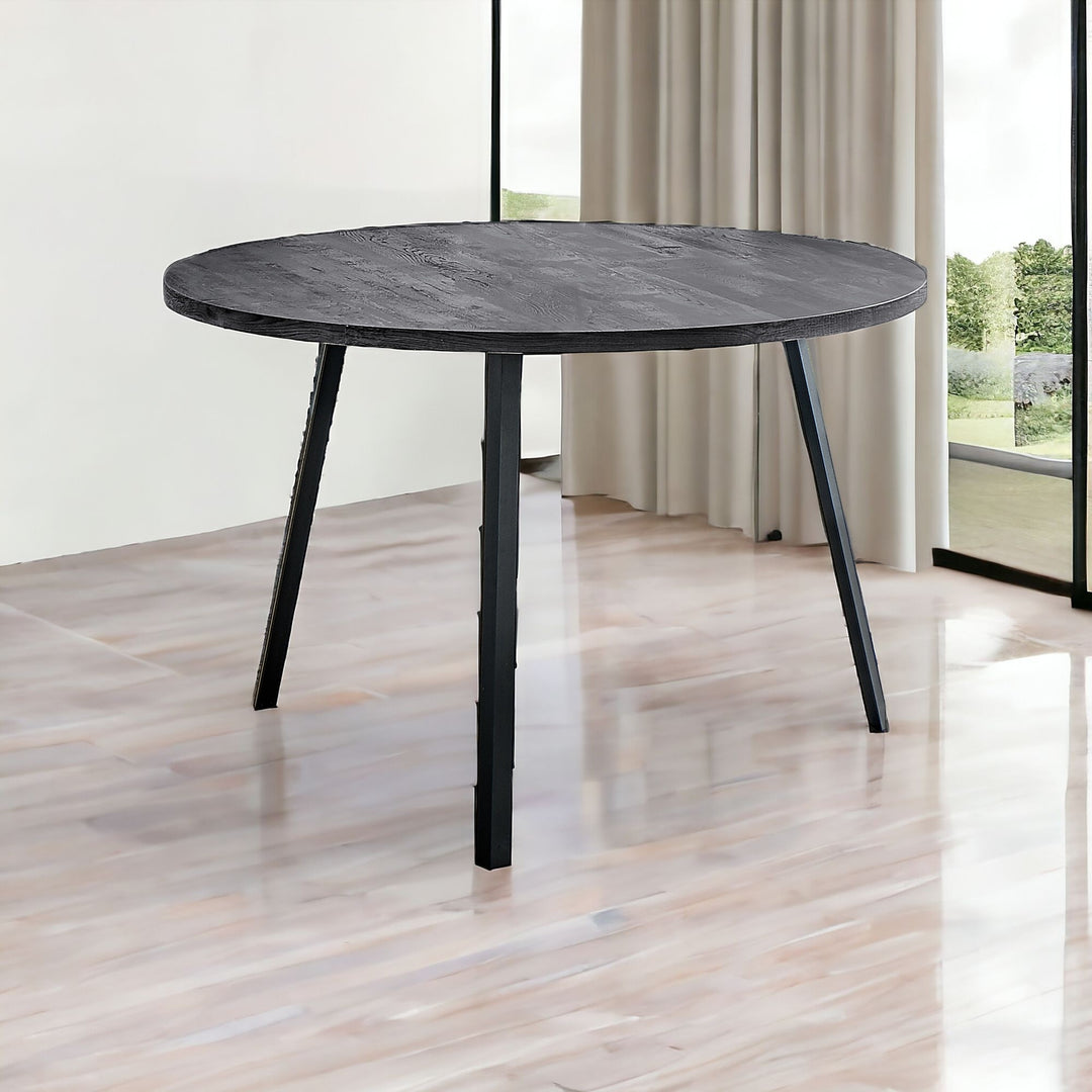 47-Inch Gray and Black Round Dining Table with Three-Leg Metal Base