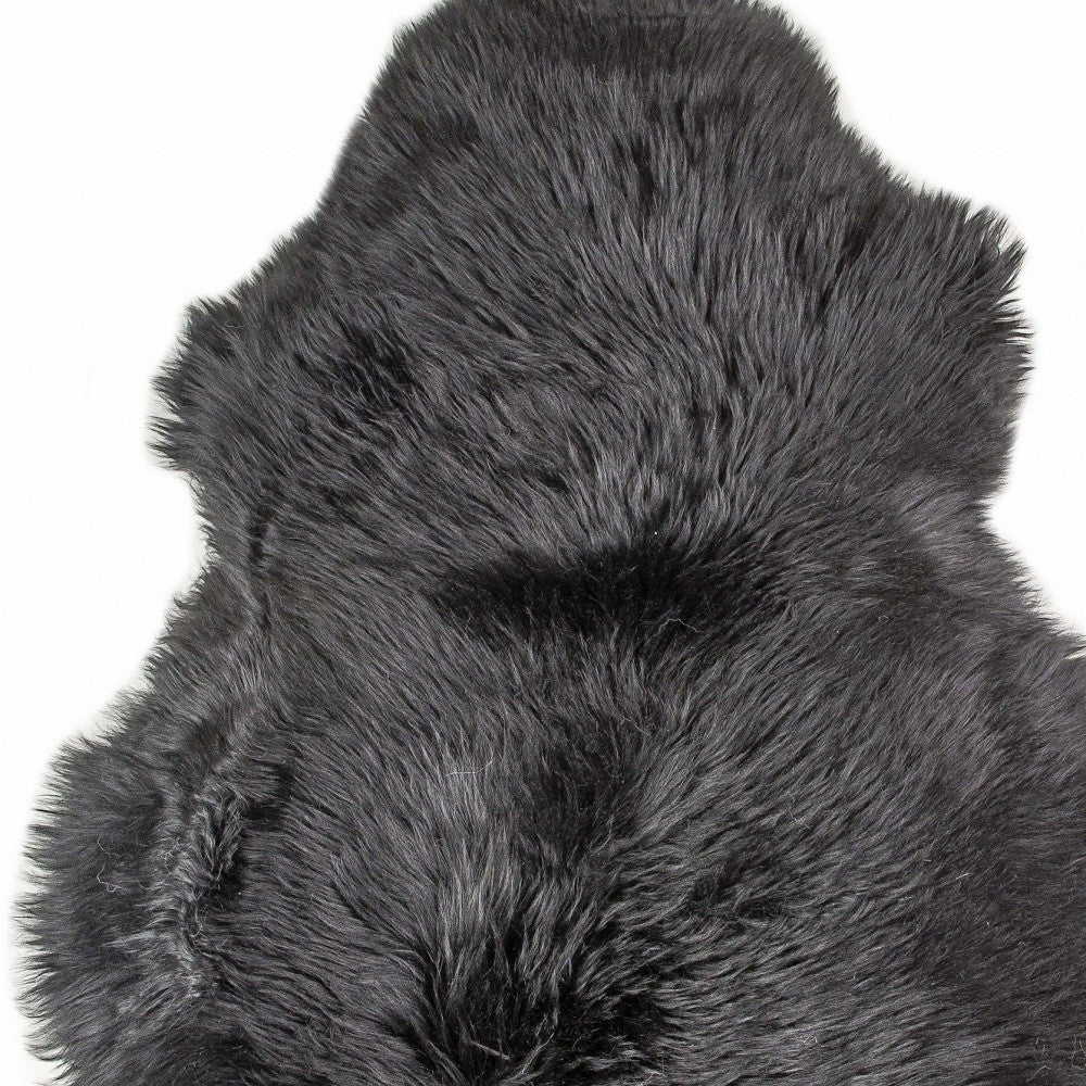 2' X 3' Black New Zealand Natural Sheepskin Rug